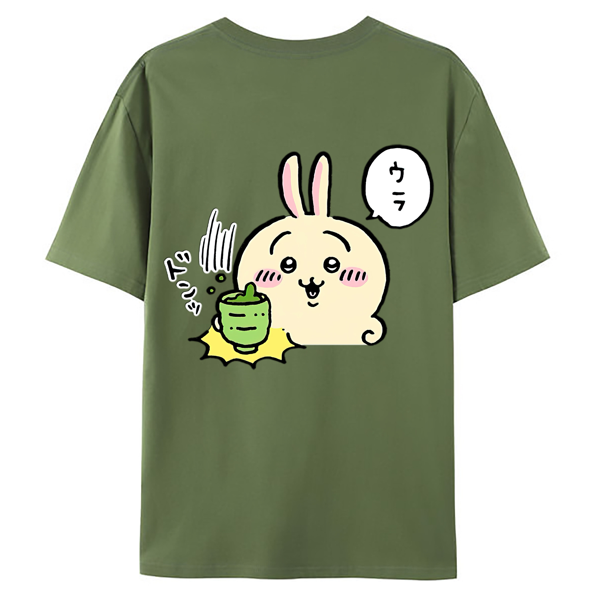 （画像用） ちいかわ うさぎ Chii-kawa usagi 綿100％ メンズ半袖Tシャツ（バックプリント） 通気性